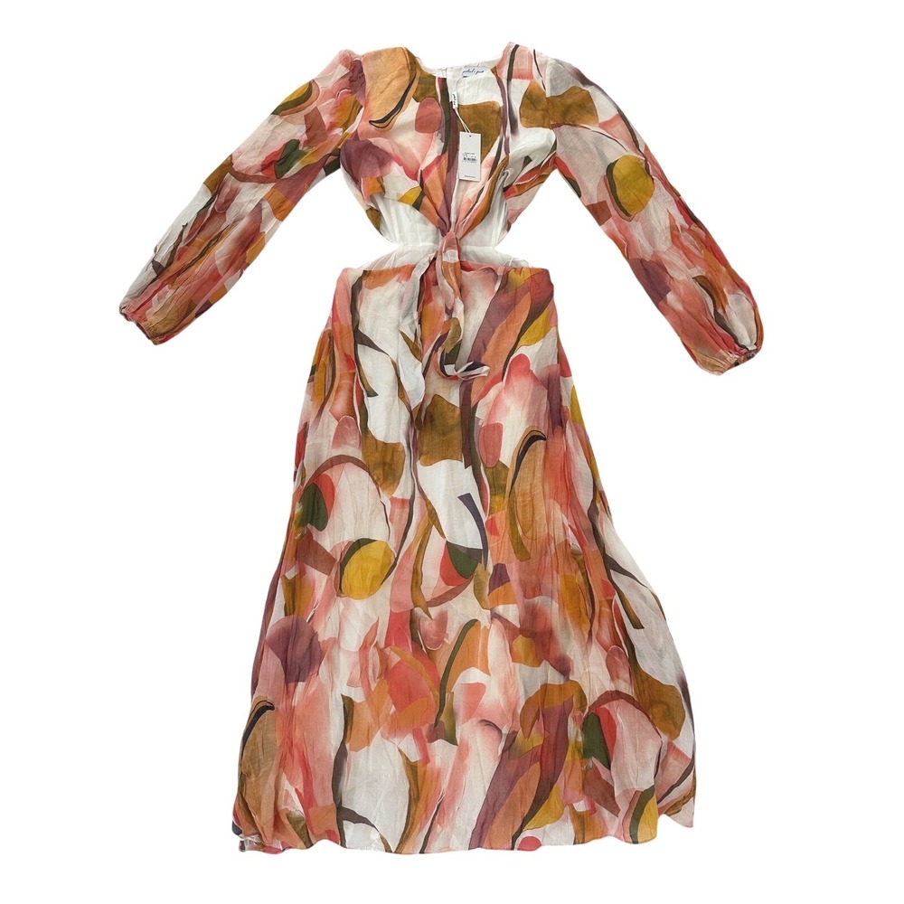 Petal + Pup LAQUIN LONG SLEEVE MAXI DRESS with Front‎ Tie Pink Floral size M